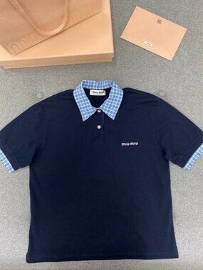 Miu Miu Check-Collar Polo T-shirt